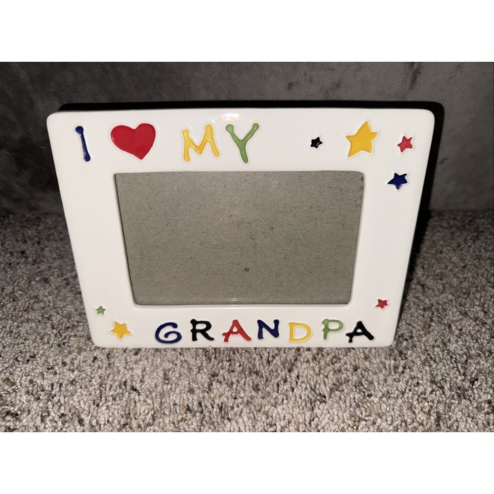Retro Vintage I Love My Grandpa Ceramic Picture Frame Primary Colors Stars
